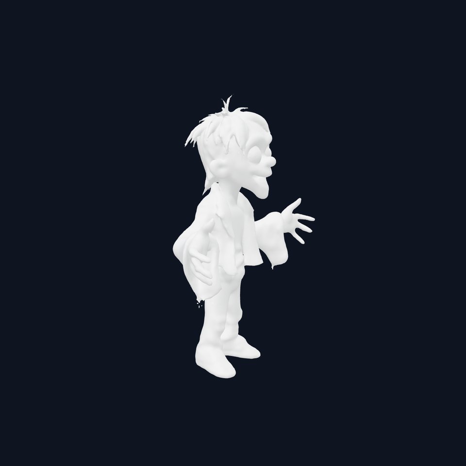 Animated Cartoon D Zombie Character with Purple Skin and Orange Hair